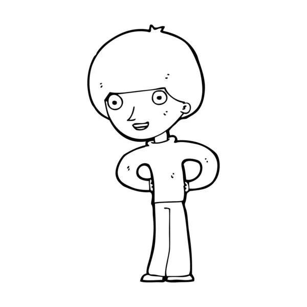 Karikatur glücklicher Junge mit Händen auf Hüften — Stockvektor