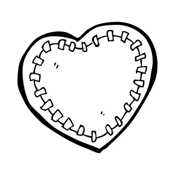 Dessin animé coeur cousu — Image vectorielle