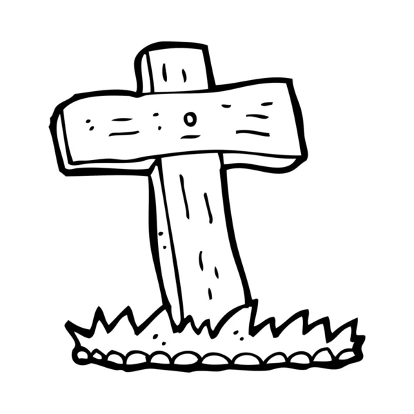 Cartoon sepultura cruz de madeira — Vetor de Stock