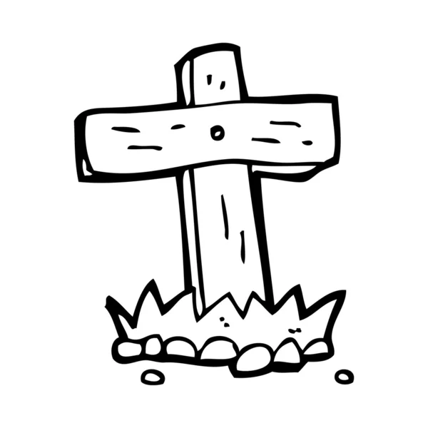 Caricatura madera cruz tumba — Vector de stock