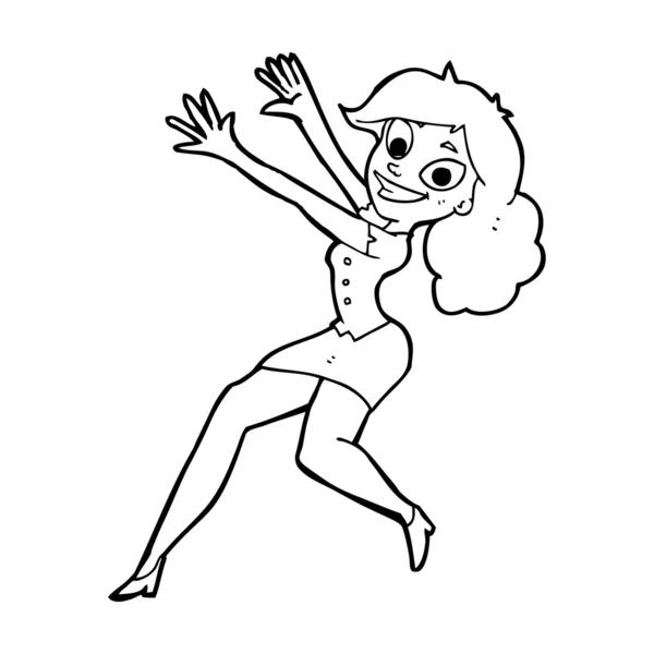 Kartun wanita bahagia melompat - Stok Vektor