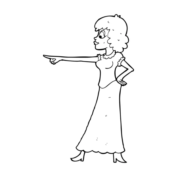 손가락을 가리키는 만화 여성 — 스톡 벡터
