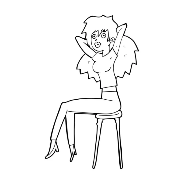 Mujer de dibujos animados posando en el taburete — Vector de stock