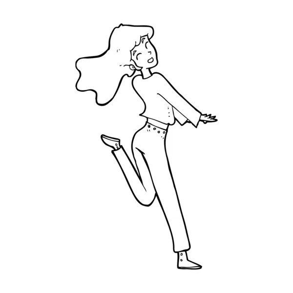 Cartoon happy girl kicking out leg — Stock Vector