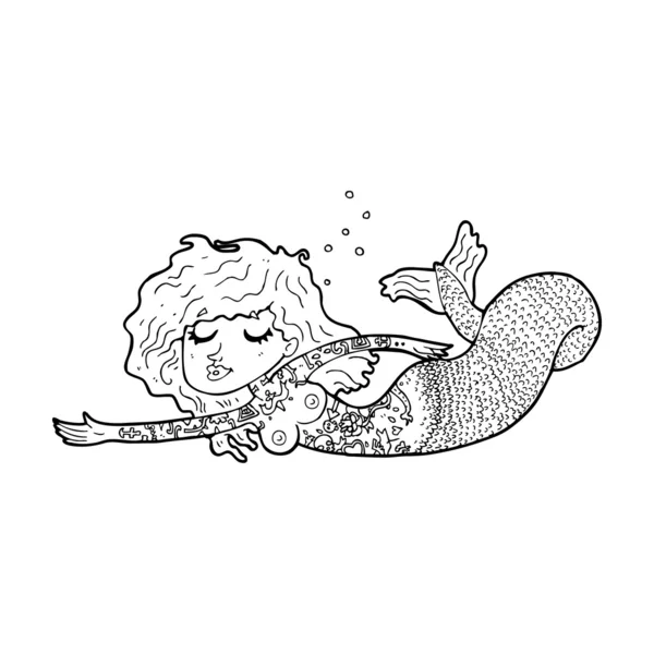 Karikatur Meerjungfrau mit Tätowierungen — Stockvektor