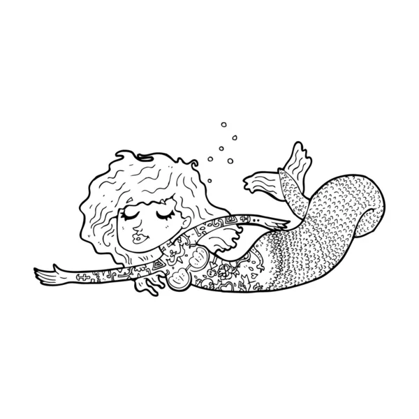 Karikatur Meerjungfrau mit Tätowierungen bedeckt — Stockvektor