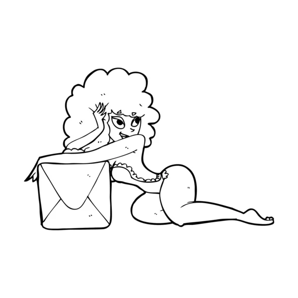 Cartoon pin up woman with box — Stock Vector