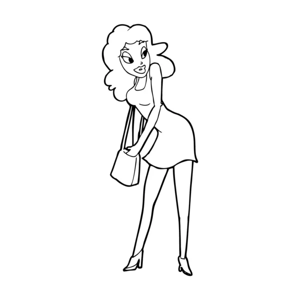 Mujer de dibujos animados mirando en el bolso — Vector de stock