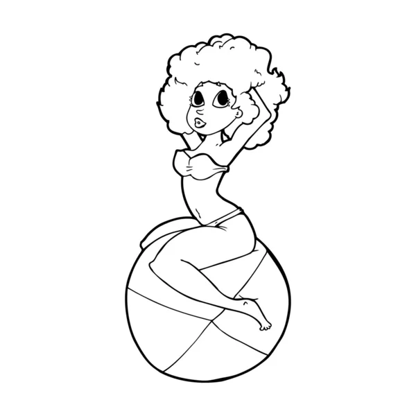 Cartoon pin up girl sitting on ball — Stock Vector