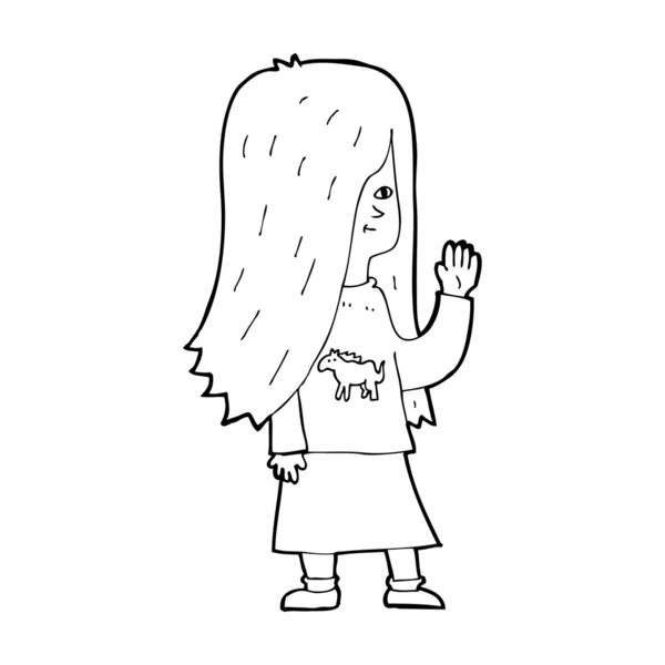 Cartoon girl with pony shirt waving — Stock Vector