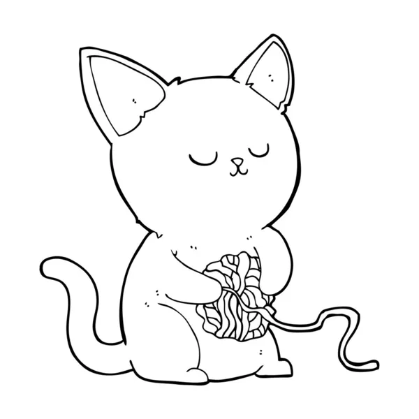 Chat dessin animé jouant avec la boule de fil — Image vectorielle