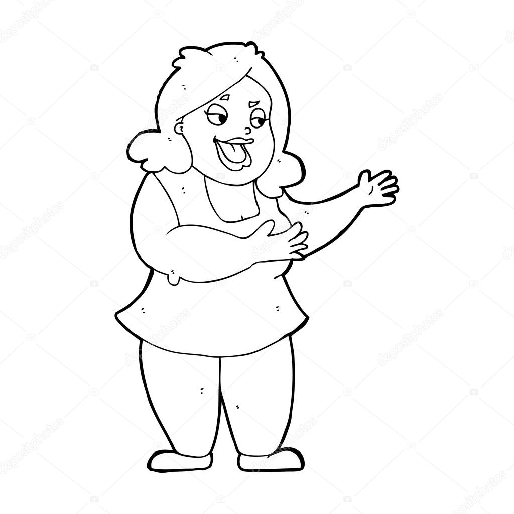 cartoon happy fat woman