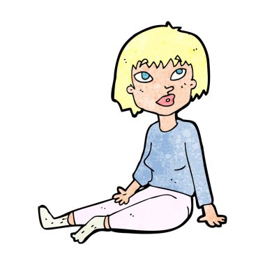 Çizgi filmdeki kadın yerde oturuyor.