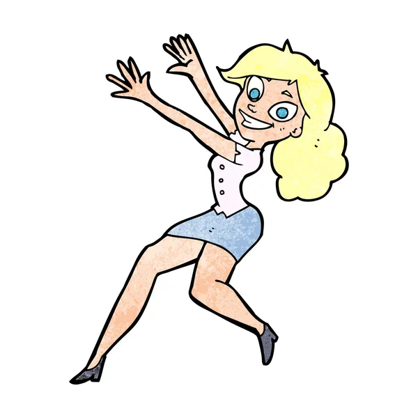 Dibujos animados feliz mujer saltando — Archivo Imágenes Vectoriales