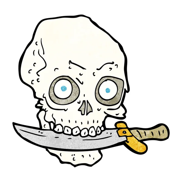 Calavera pirata de dibujos animados con cuchillo en los dientes — Vector de stock