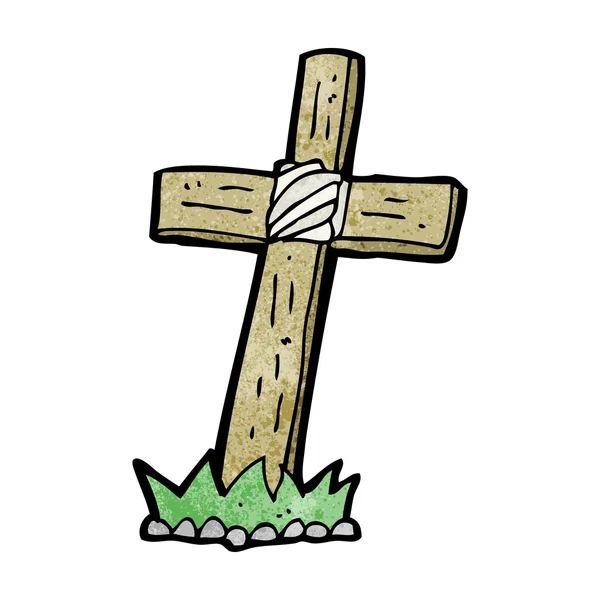 Cartoon sepultura cruz de madeira —  Vetores de Stock