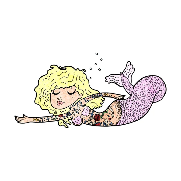 Sirena cartoon ricoperta di tatuaggi — Vettoriale Stock