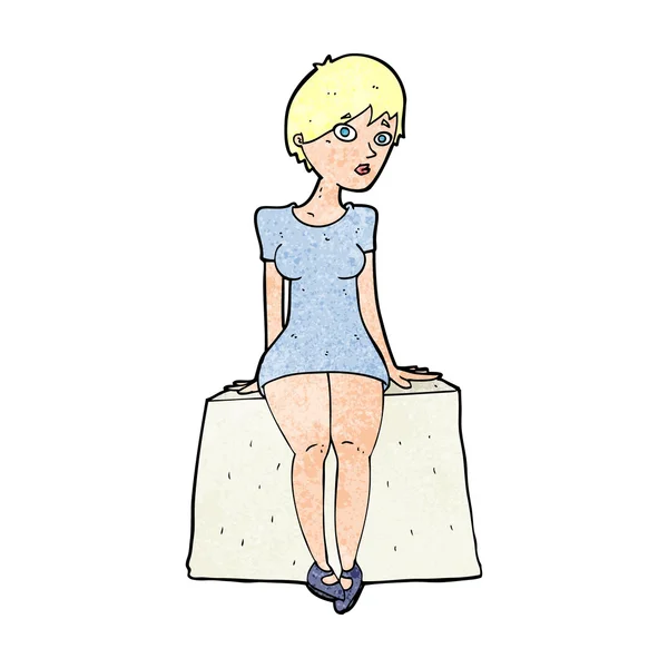 Dibujos animados mujer curiosa sentado — Archivo Imágenes Vectoriales