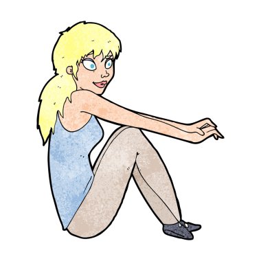 çizgi film mutlu kadın oturuyor.