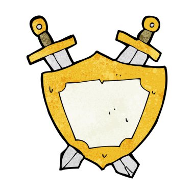 çizgi film kalkanı ve kılıçlar