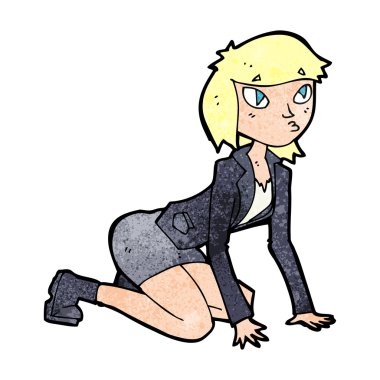 Çizgi filmdeki kadın dizlerinin üstünde