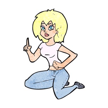 Fikri olan çizgi film kadını.