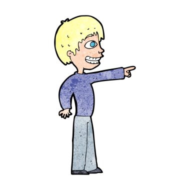 Çizgi filmci çocuk işaret ediyor.