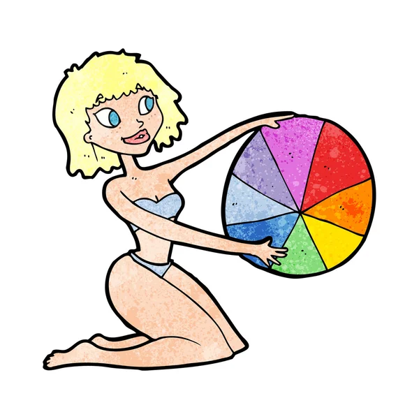 Cartoon-Bikini-Mädchen mit Strandball — Stockvektor