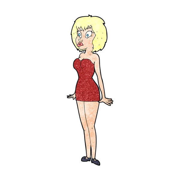 कार्टून छोटी पोशाक में आश्चर्यचकित महिला — स्टॉक वेक्टर