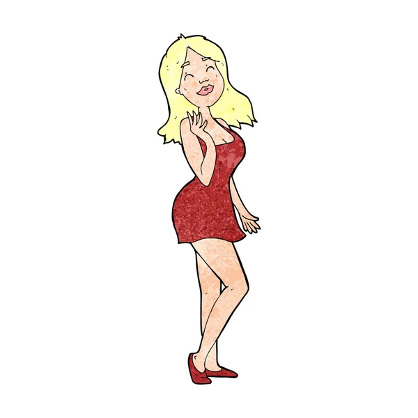 Cartoon mooie vrouw in cocktail jurk — Stockvector