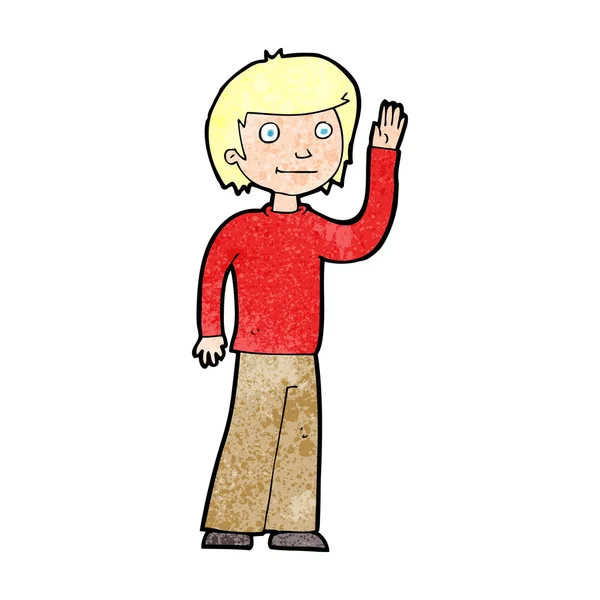 Dibujos animados amigable chico saludando — Vector de stock