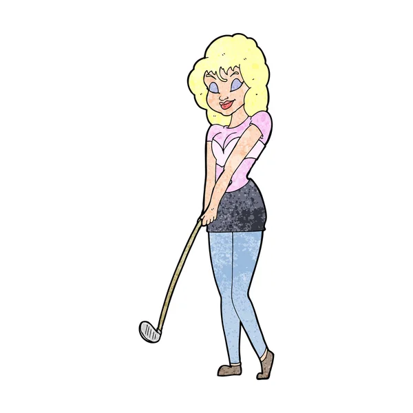 Cartoon Frau beim Golfspielen — Stockvektor