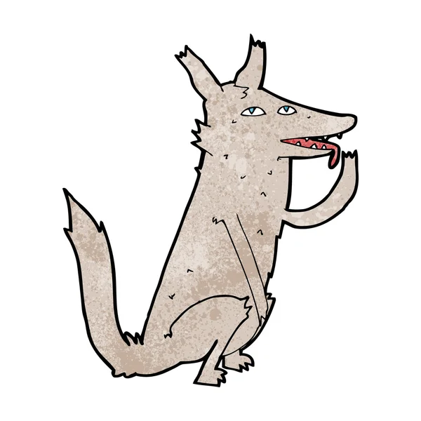 Cartoon wolf licking paw — Stock Vector