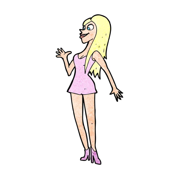 ピンクのドレスでの漫画の女性 — ストックベクタ