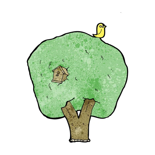 Kreslený strom s ptačí budkou — Stockový vektor