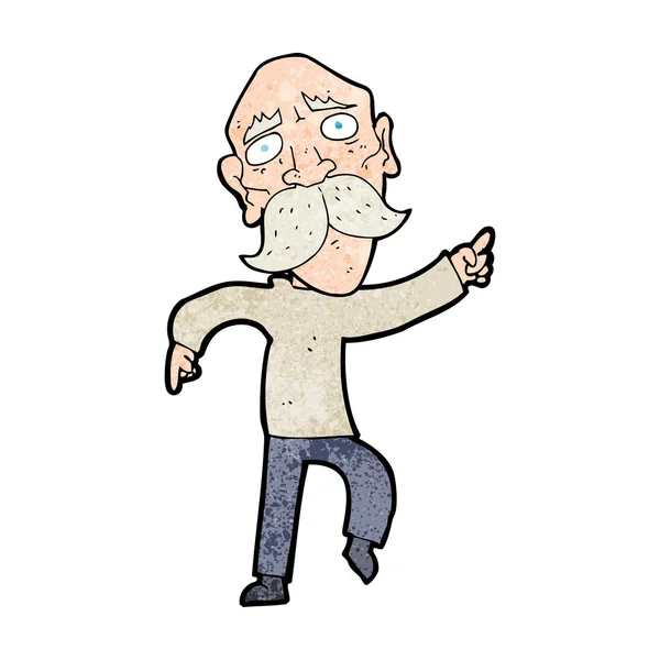 Cartoon sad old man pointing — Stock Vector