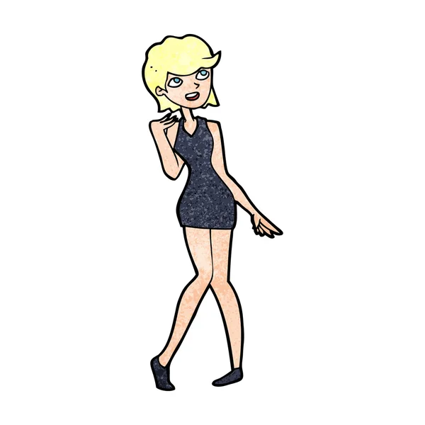 Cartoon vrouw in cocktail jurk — Stockvector