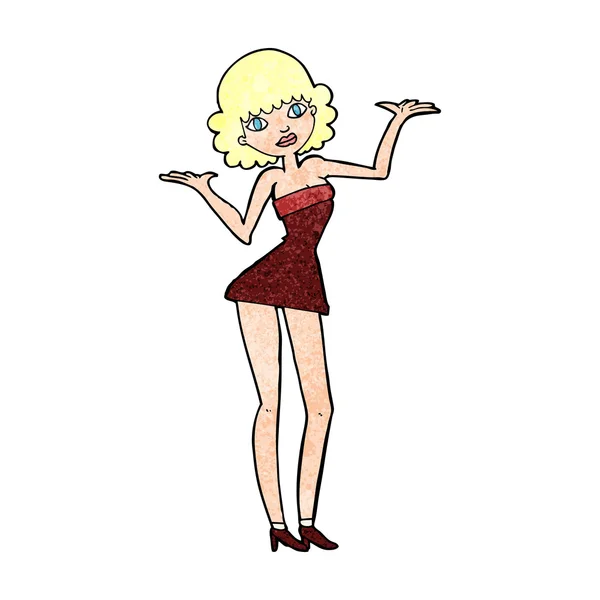 Cartoon vrouw in cocktail jurk — Stockvector