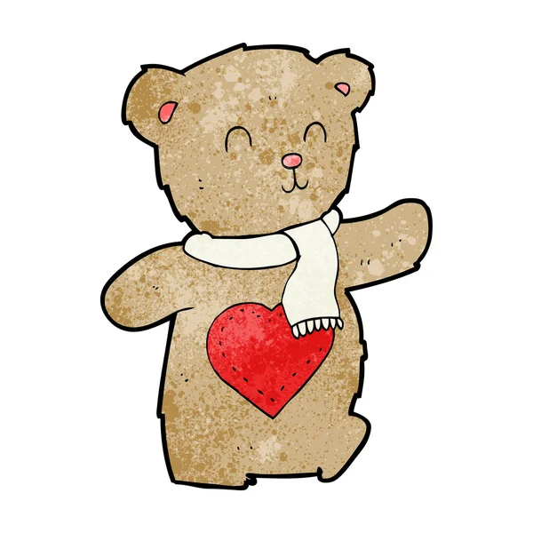 Cartoon teddy bear with love heart — Stock Vector