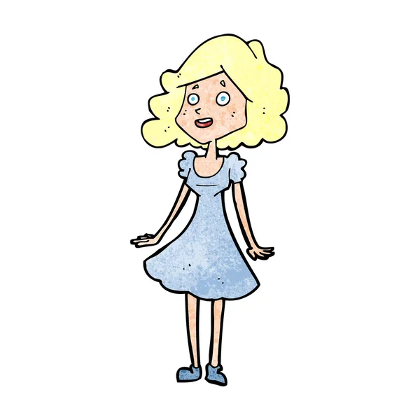 Cartoon gelukkig vrouw in jurk — Stockvector