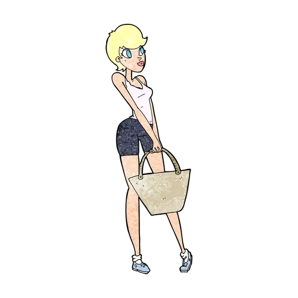 Dessin animé attrayant femme shopping — Image vectorielle