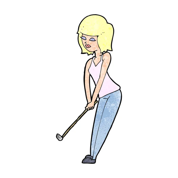 Dibujos animados mujer jugando al golf — Vector de stock