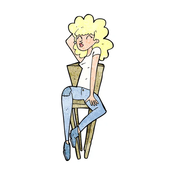 Cartoon vrouw poseren op stoel — Stockvector