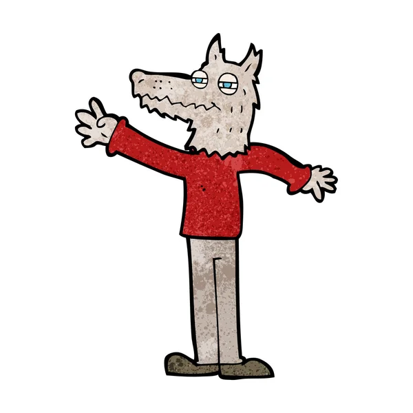 漫画の手を振っているオオカミ — ストックベクタ
