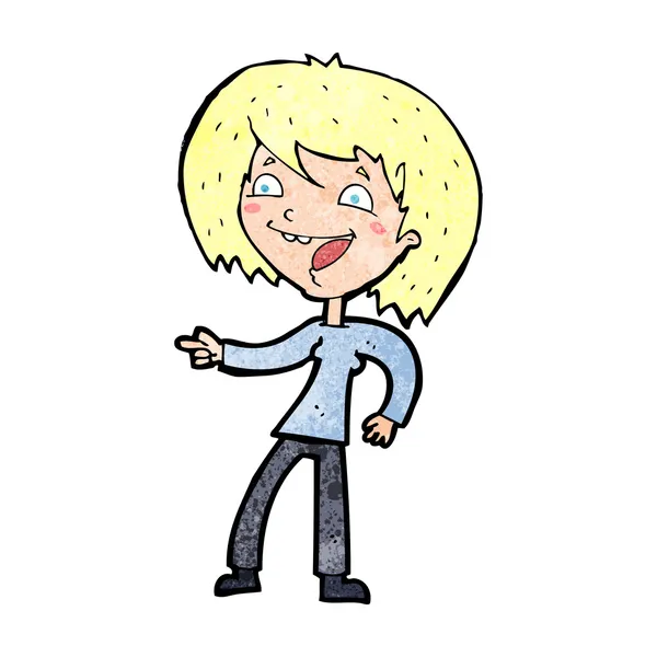 Donna cartone animato ridendo e indicando — Vettoriale Stock