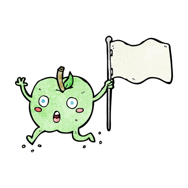 旗を持つ漫画面白いリンゴ — ストックベクタ