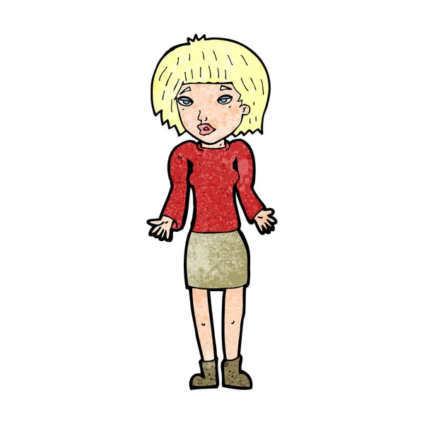 Cartoon vrouw shrugging schouders — Stockvector