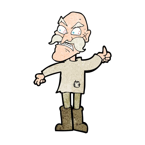 Karikatur wütender alter Mann in geflickter Kleidung — Stockvektor
