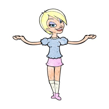 Çizgi filmdeki kadın açık el hareketi yapıyor.