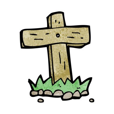 çizgi film ahşap haç mezar